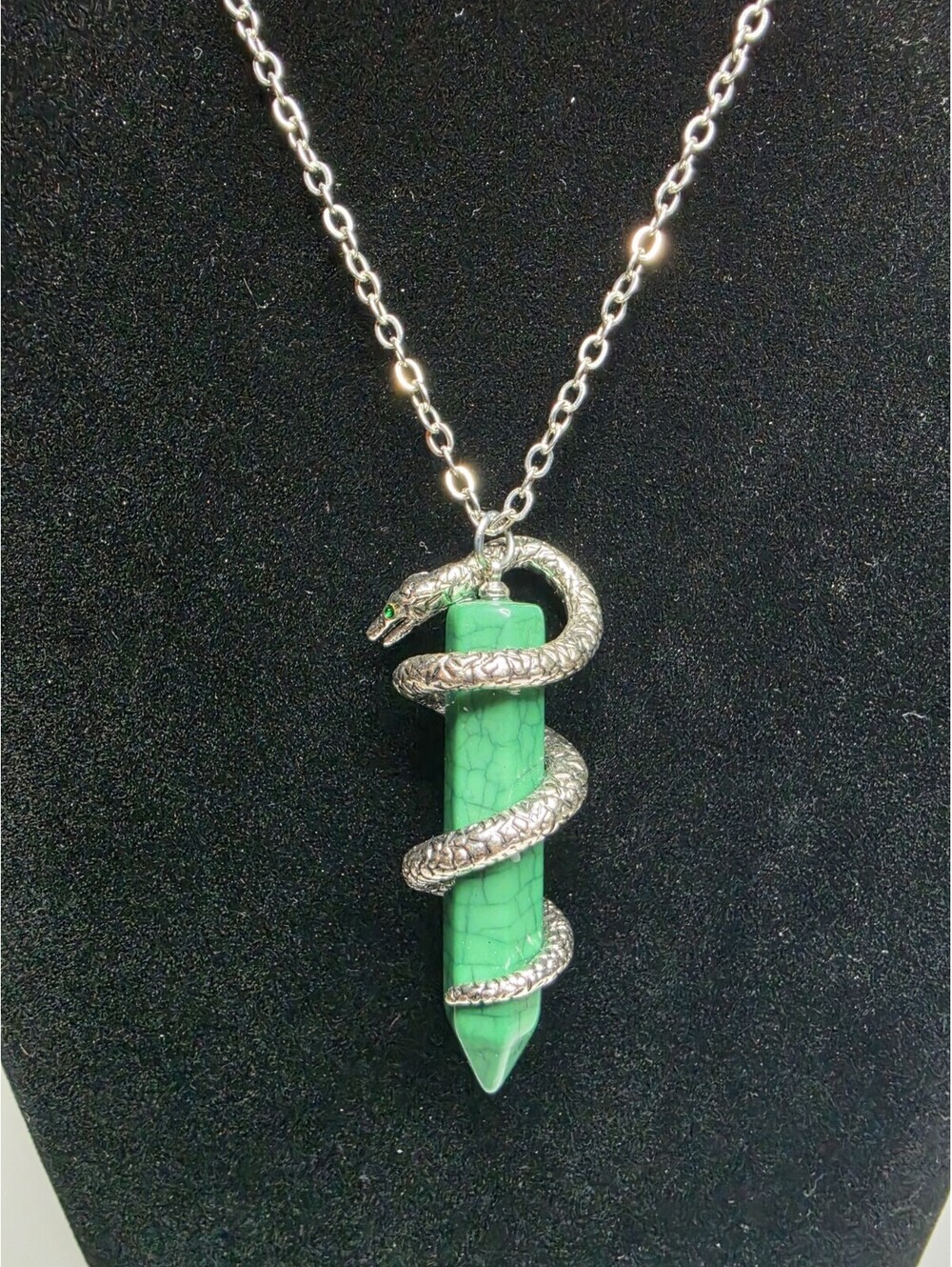 Harry Potter Bioworld Slytherin Snake Gemstone Crystal Pendant Necklace 24"